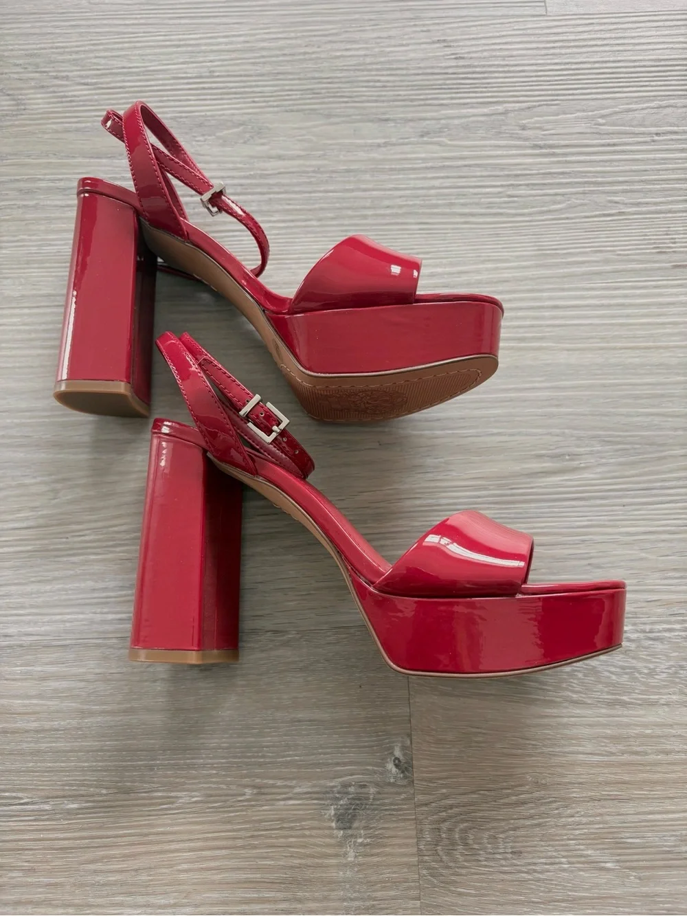 Vince Camuto Red Patent Platform Block-Heel Sandals